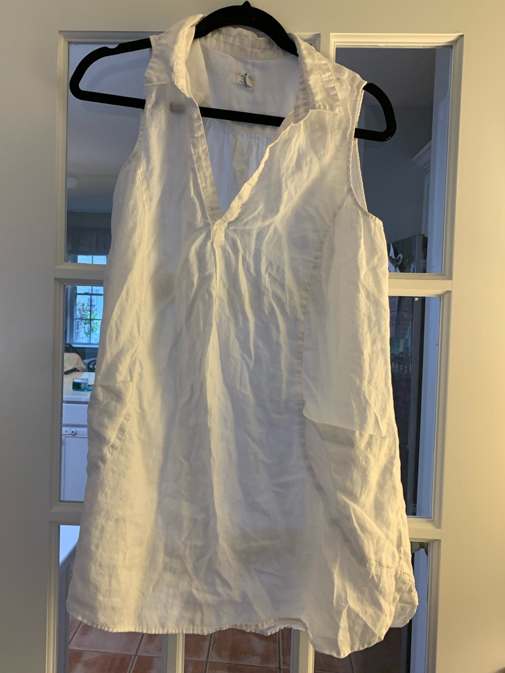 100% linen white collared sleeveless top Sigrid Olsen size m